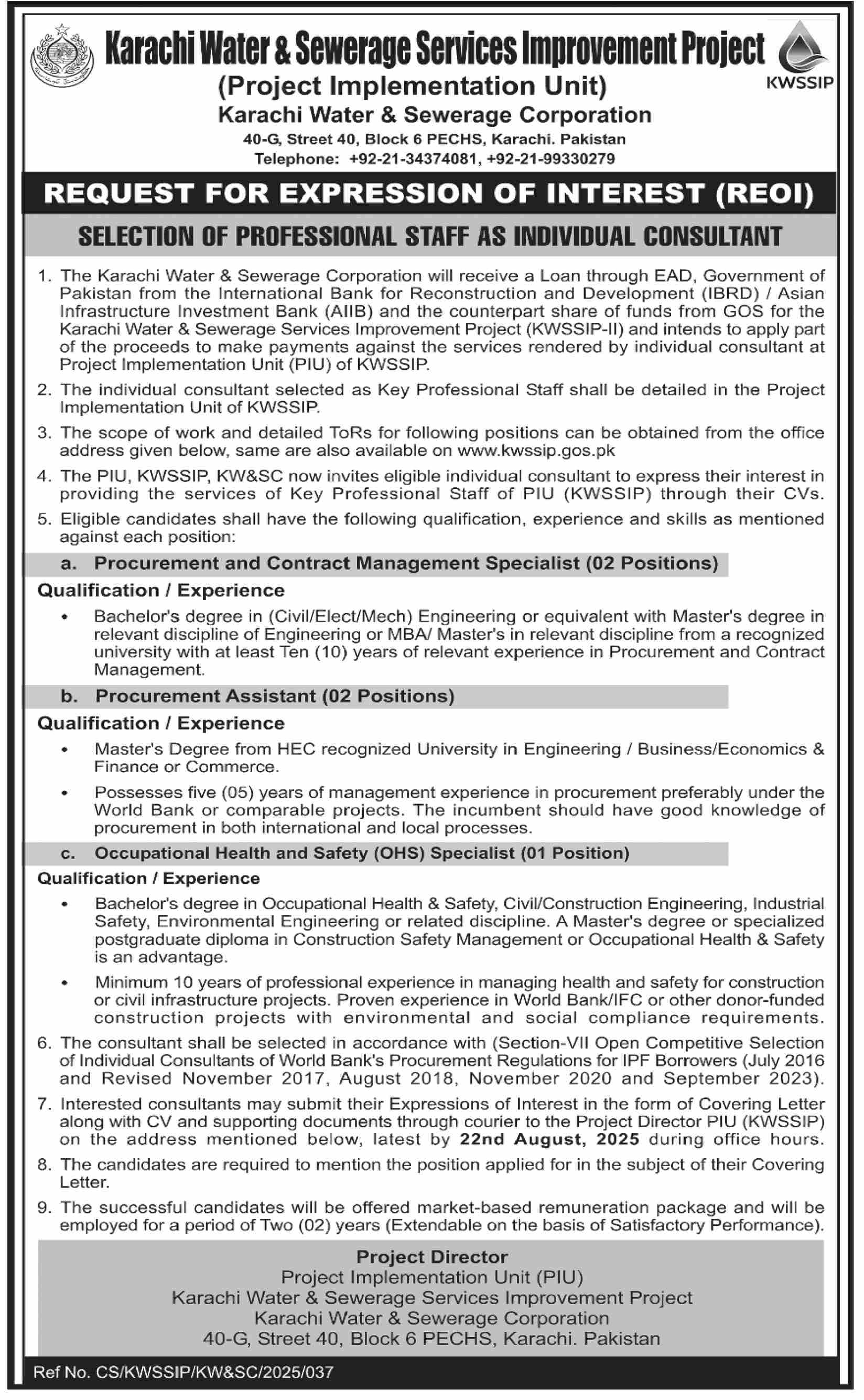 Karachi Water & Sewerage Corporation Tender Notice